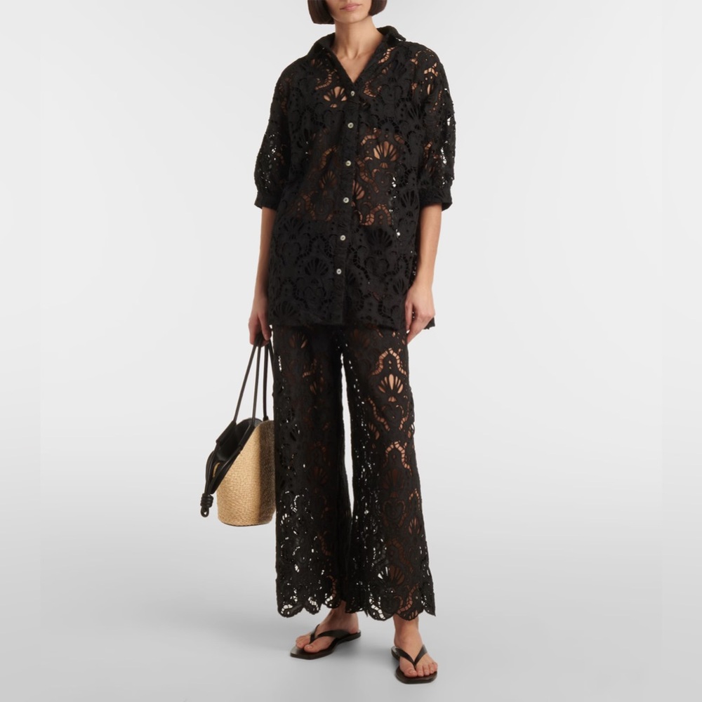 FARM RIO Seashell broderie anglaise cotton shirt